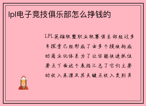 lpl电子竞技俱乐部怎么挣钱的