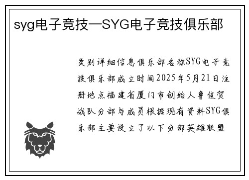 syg电子竞技—SYG电子竞技俱乐部